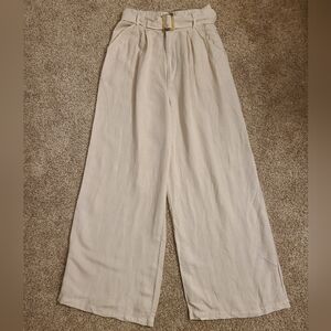 YFB Linen Pants Khaki Tan Natural Pleated Wide Leg Trouser Young Fabulous Broke